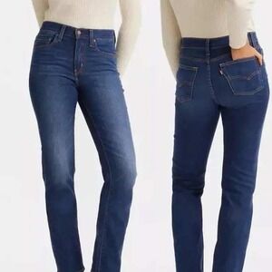 Levis 724 High Rise Straight Jeans Womens 33 Dark Wash Blue Stretch Denim